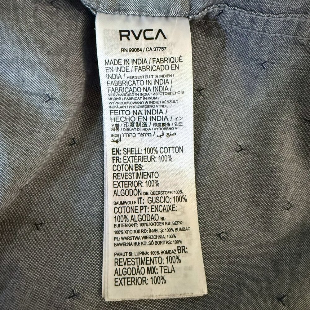 RVCA That'll Do Dobby Short-Sleeve Button-Down Shirt Gray Men's Large Slim-Fit - Picture 9 of 11